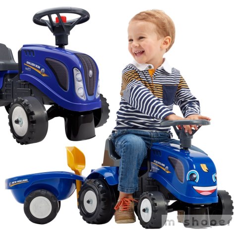 FALK Traktorek Baby New Holland Niebieski z Przyczepką + akc. od 1 roku