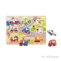 TOOKY TOY Drewniane Puzzle Montessori Transport Pojazdy z Pinezkami Do Dopasowania