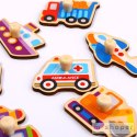 TOOKY TOY Drewniane Puzzle Montessori Transport Pojazdy z Pinezkami Do Dopasowania