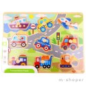 TOOKY TOY Drewniane Puzzle Montessori Transport Pojazdy z Pinezkami Do Dopasowania