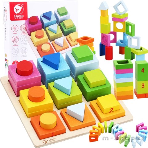 CLASSIC WORLD Układanka Nauka Kształtów i Liczenia 5w1 Domino Sorter MONTESSORI 28 el.