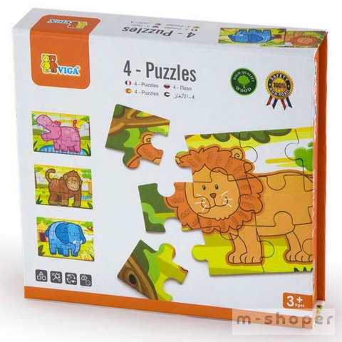 Drewniane Puzzle Safari Zwierzęta Viga Toys Układanka 4 Obrazki