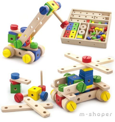 Drewniany zestaw konstrukcyjny Viga Toys 53 elementy w skrzynce Montessori