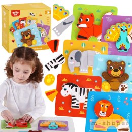 TOOKY TOY Drewniane Klocki Układanka Montessori Puzzle Zestaw 34 El. + 6 Planszy