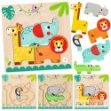 Tooky Toy Drewniane Puzzle Montessori Wielowarstwowe Tablica Zwierzątka Leśne 7 el.