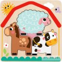 Tooky Toy Drewniane Puzzle Montessori Wielowarstwowe Tablica Zwierzątka na Farmie 7 el.