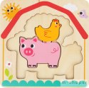 Tooky Toy Drewniane Puzzle Montessori Wielowarstwowe Tablica Zwierzątka na Farmie 7 el.