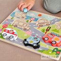 Tooky Toy Drewniane Puzzle Montessori Pojazdy Samochody Samolot Statek Miasto Dopasuj Kształty