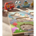 Tooky Toy Drewniane Puzzle Montessori Pojazdy Samochody Samolot Statek Miasto Dopasuj Kształty