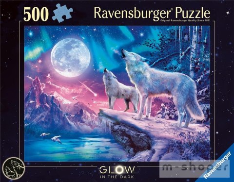 Puzzle 2D 500 Świecące - Wilk w zorzy polarnej