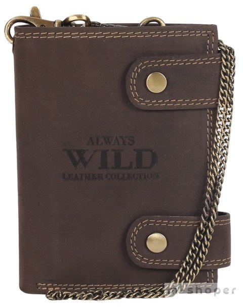 Atrakcyjny, skórzany portfel męski z mosiężnym łańcuchem - Always Wild