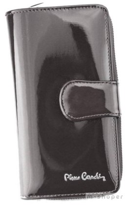 Pionowy, lakierowany portfel damski z opaską na zatrzask - Pierre Cardin