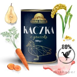 Kraina Radolin Kaczka z gruszką 400g 80% mięsa dla psów alergików z nadwrażliwością pokarmową puszka karma mokra