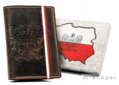 Pionowy portfel męski ze skóry naturalnej z motywem patriotycznym i systemem RFID