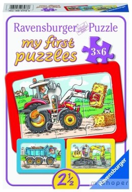 Puzzle 3x6 Traktor, koparka i ciężarówka