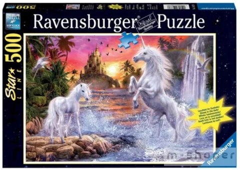 Puzzle 500 Świecące - Jednorożce nad rzeką